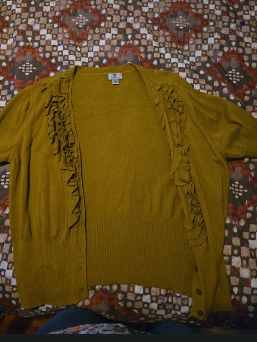 Worthington Olive Ruffle-Front Cardigan
